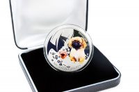 1 oz Dogs - Pekinese - Silber  Color mit Edelglas PP 2014 FIJI